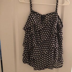 Torrid B&W Polka Dots Ruffle Chiffon Tank